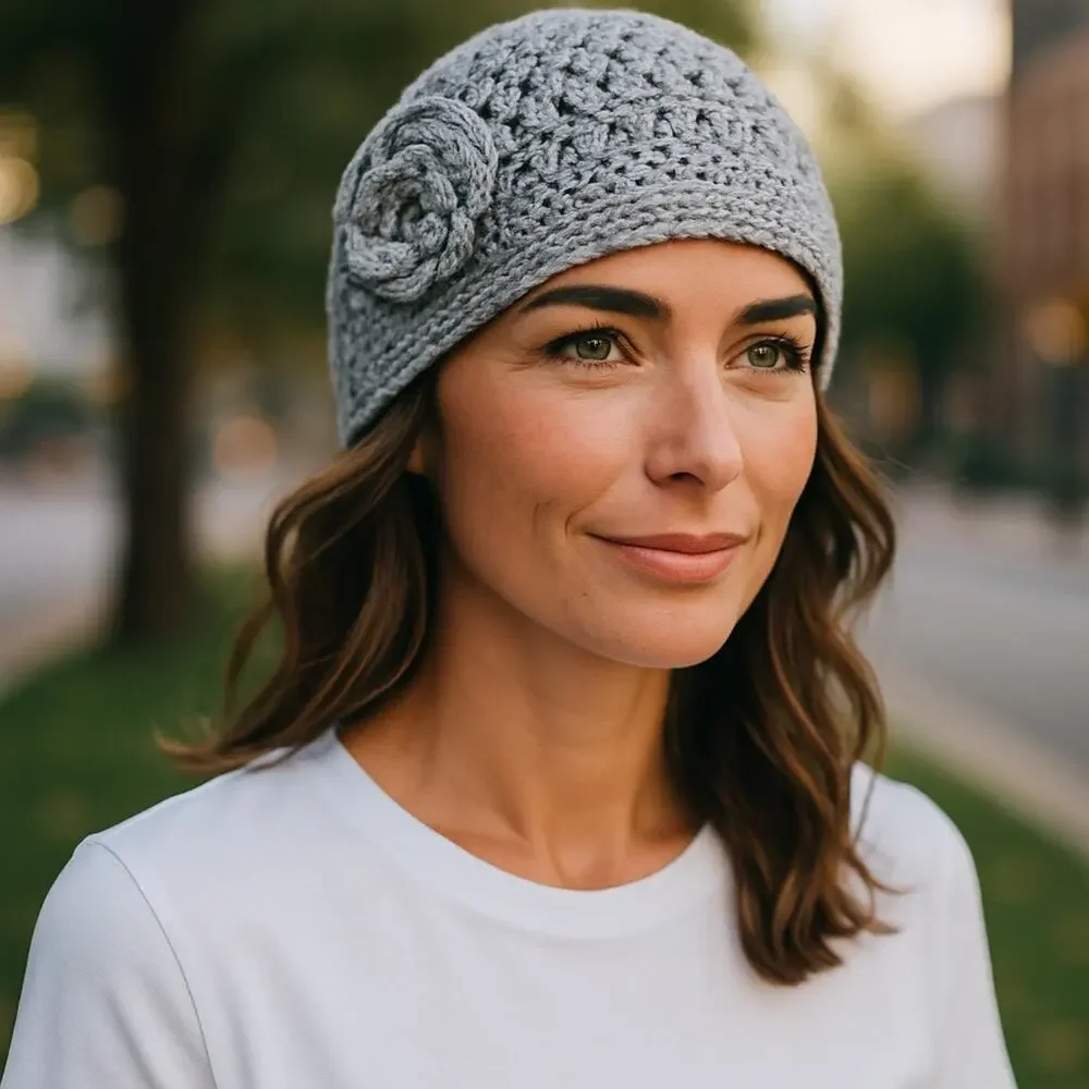 Fratelli Talli Firenze Italy Alpaca Knit Cloche Hat 3D Crochet Flower Beanie